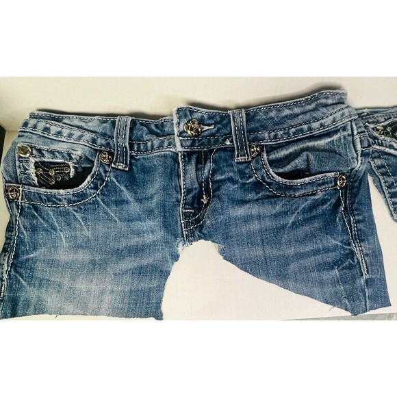 Miss Me Jeans Patches Rhinestone Pockets Zipper Buttons Logo Upcycle Thrift Flip - Picture 3 of 8